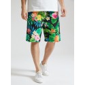 Mens Tropical Pineapple Print Holiday Mid Length Drawstring Shorts