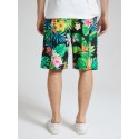 Mens Tropical Pineapple Print Holiday Mid Length Drawstring Shorts