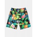 Mens Tropical Pineapple Print Holiday Mid Length Drawstring Shorts