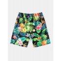 Mens Tropical Pineapple Print Holiday Mid Length Drawstring Shorts