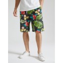 Mens All Over Flower Leaf Print Holiday Drawstring Shorts
