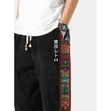 Mens Japanese Totem Side Print Corduroy Loose Pants