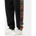 Mens Japanese Totem Side Print Corduroy Loose Pants