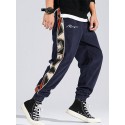 Mens Side Tribal Print Sketches Letter Ankle Length Elastic Waist Pants