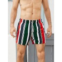 Mens Colorful Stripe Drawstring Pocket Quick Dry Holiday Board Shorts