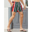 Mens Colorful Stripe Drawstring Pocket Quick Dry Holiday Board Shorts