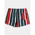 Mens Colorful Stripe Drawstring Pocket Quick Dry Holiday Board Shorts