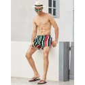 Mens Colorful Stripe Drawstring Pocket Quick Dry Holiday Board Shorts