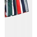 Mens Colorful Stripe Drawstring Pocket Quick Dry Holiday Board Shorts