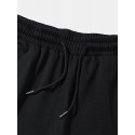 Mens Contrast Ribbon Applique Casual Drawstring Waist Shorts