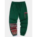 Mens Ethnic Geometric Print Patchwork Loose Drawstring Sweatpants