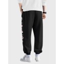 Mens Japanese Cherry Blossoms Side Print Street Drawstring Sweatpants