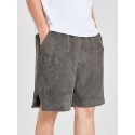 Mens Textured Side Split Solid Color Drawstring Shorts