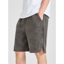Mens Textured Side Split Solid Color Drawstring Shorts
