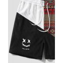 Mens Ethnic Geometric Funny Face Pattern Patchwork Corduroy Shorts