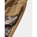 Mens Floral Print Patchwork Corduroy Loose Drawstring Shorts