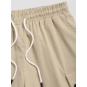Mens Solid Flap Pocket Cotton Casual Drawstring Cargo Shorts