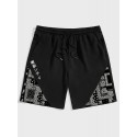Mens Ethnic Paisley Japanese Print Patchwork Drawstring Shorts