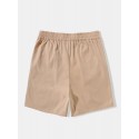 Mens Solid Color Zip Pocket Casual Elastic Waist Shorts