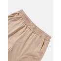 Mens Solid Color Zip Pocket Casual Elastic Waist Shorts