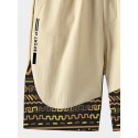 Mens Ethnic Geometric Print Stitching Drawstring Waist Shorts