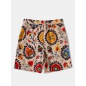 Mens Floral Totem Print Casual Drawstring Waist Shorts