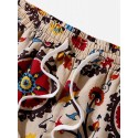 Mens Floral Totem Print Casual Drawstring Waist Shorts