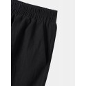 Mens Japanese Cat Print Patchwork 100%Cotton Loose Cropped Pants