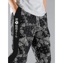 Mens Japanese Paisley Print Side Stripe Patchwork Loose Drawstring Pants