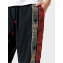Mens Ethnic Totem Print Patchwork Loose Drawstring Waist Pants