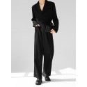 Mens Solid Lapel Button Front Belted Blazer Jumpsuit