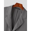 Mens Solid Lapel Button Front Belted Blazer Jumpsuit