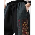Mens Japanese Floral Print Patchwork Loose Harem Pants
