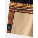 Mens Ethnic Pattern Patchwork Drawstring Waist Shorts With Pocket