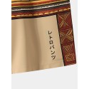 Mens Ethnic Pattern Patchwork Drawstring Waist Shorts With Pocket