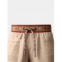 Mens Ethnic Totem Print Patchwork Drawstring Waist Shorts