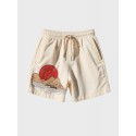 Mens Sunset Landscape Print Japanese Style Drawstring Shorts