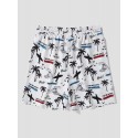 Mens Coconut Tree Print Patchwork Hawaiian Vacation Drawstring Shorts