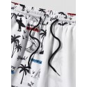 Mens Coconut Tree Print Patchwork Hawaiian Vacation Drawstring Shorts