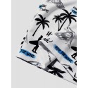 Mens Coconut Tree Print Patchwork Hawaiian Vacation Drawstring Shorts