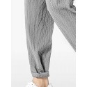 Mens Solid Color Texture Casual Loose Pants With Pocket