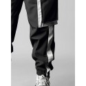 Mens Side Stripe Patchwork Loose Drawstring Waist Cargo Pants