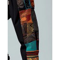 Mens Ethnic Pattern Patchwork Drawstring Waist Loose Sweatpants