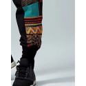 Mens Ethnic Pattern Patchwork Drawstring Waist Loose Sweatpants