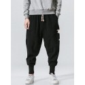 Mens Japanese Cherry Blossoms Print 100%Cotton Drawstring Waist Pants