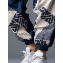 Mens Ethnic Geometric Pattern Patchwork Loose Drawstring Jogger Pants