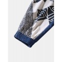 Mens Ethnic Geometric Pattern Patchwork Loose Drawstring Jogger Pants