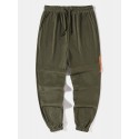 Mens Contrast Pocket Elastic Cuff Casual Corduroy Pants