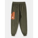 Mens Contrast Pocket Elastic Cuff Casual Corduroy Pants