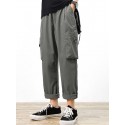 Mens Solid Drawstring Waist Casual Cargo Pants
